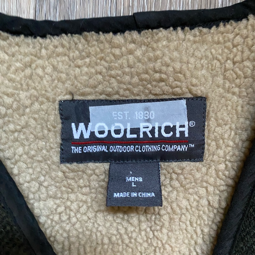 Woolrich Wool Tweed Zip-Up Green Sherpa Vest Large Outdoor Heritage Granola Cozy - Picture 2 of 6